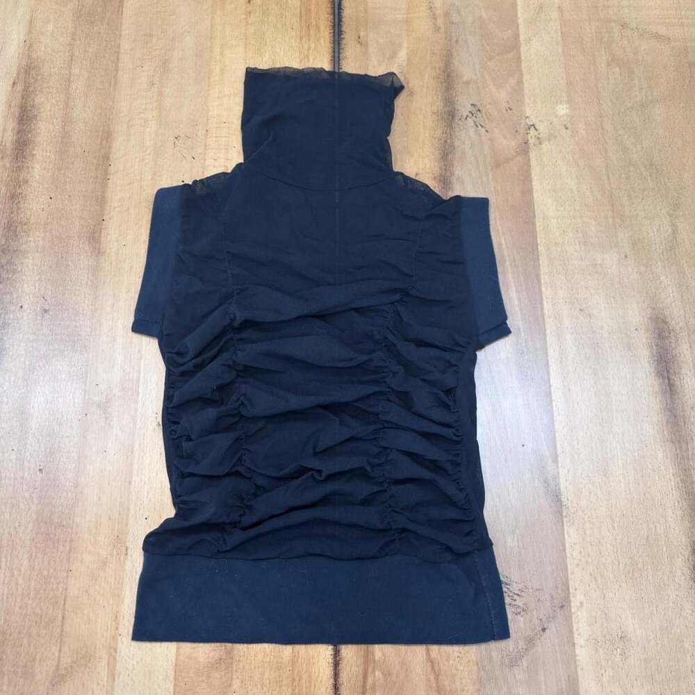 Black Mesh Ruched High-Neck Sleeveless Top